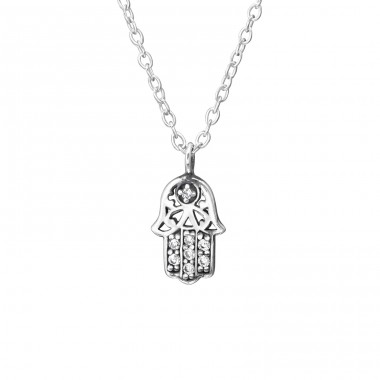 Hamsa - 925 Sterling Silver Necklace with stones A4S33815