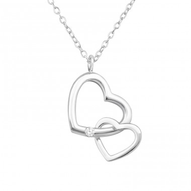 Double Heart - 925 Sterling Silver Necklace with stones A4S34028