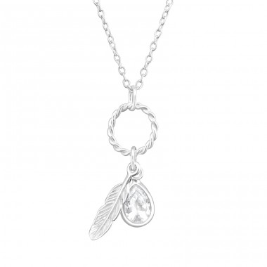 Feather - 925 Sterling Silver Necklace with stones A4S37631