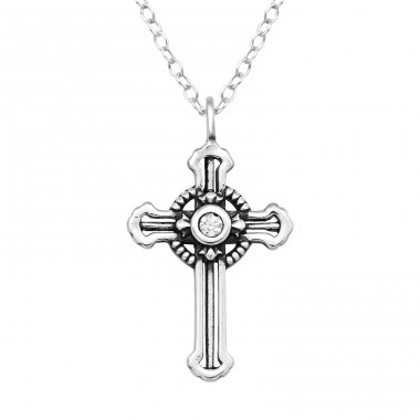 Cross - 925 Sterling Silver Necklace with stones A4S38856