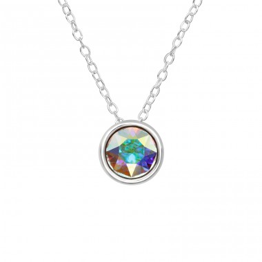 Round  With Genuine European Crystals - 925 Sterling Silver Lacrystale Silver Necklaces A4S39515