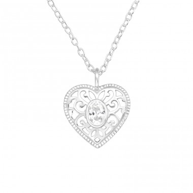 Heart with zirconia in the middle - 925 Sterling Silver Necklace With Stones A4S40147