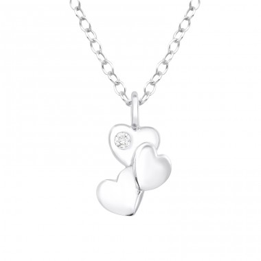 Triple Heart - 925 Sterling Silver Necklace with stones A4S40190