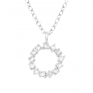 Sparking circle - 925 Sterling Silver Necklace With Stones A4S40203