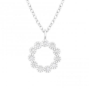 Flower - 925 Sterling Silver Necklace with stones A4S40205