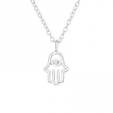 Hamsa hand - 925 Sterling Silver Necklace With Stones A4S40206