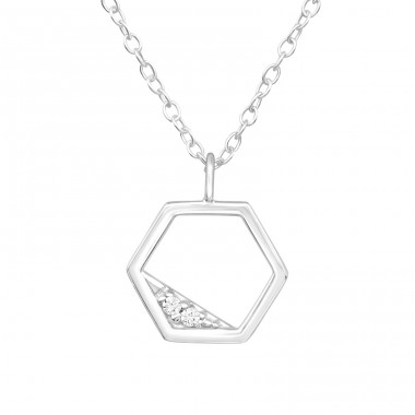 Hexagon - 925 Sterling Silver Necklace with stones A4S40216