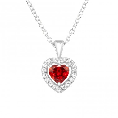 Heart with Garnet Zirconia stone - 925 Sterling Silver Necklace With Stones A4S40257