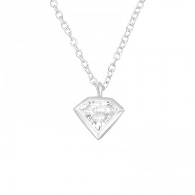 Diamond Shaped - 925 Sterling Silver Necklace with stones A4S40410