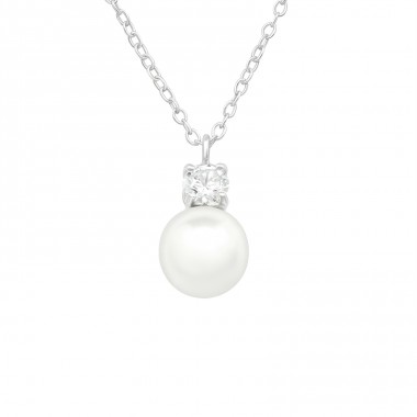 Round Zirconia with pearl - 925 Sterling Silver Necklace With Stones A4S40445