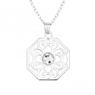 Flower - 925 Sterling Silver Necklace with stones A4S40480