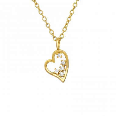 Golden Heart with Zirconia - 925 Sterling Silver Necklace With Stones A4S40535