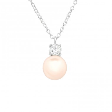 Zirconia with pearl - 925 Sterling Silver Necklace With Stones A4S40689