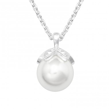 Acorn with Pearl - 925 Sterling Silver Necklace With Stones A4S41186