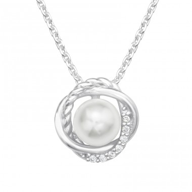 Circle intertwined with Pearl and Zirconia - 925 Sterling Silver Necklace With Stones A4S41220