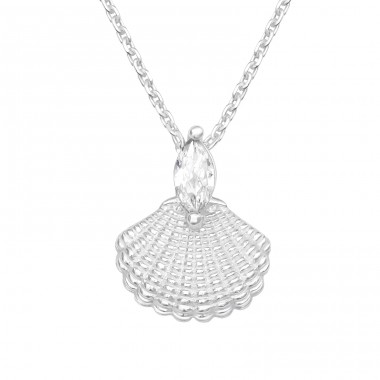 Markise Zirkon mit Muschel - Schmuck Silber 925 Halsketten mit Steinen A4S41221