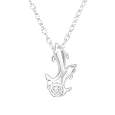 Dolphin - 925 Sterling Silver Necklace with stones A4S41226