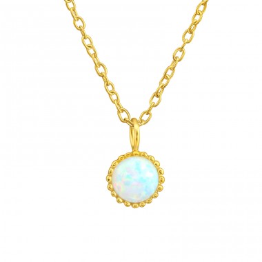 Golden with Opal - 925 Sterling Silver Necklace With Stones A4S42093