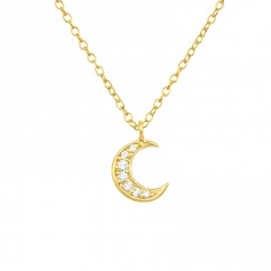 Golden Moon with Zirconia - 925 Sterling Silver Necklace With Stones A4S42097