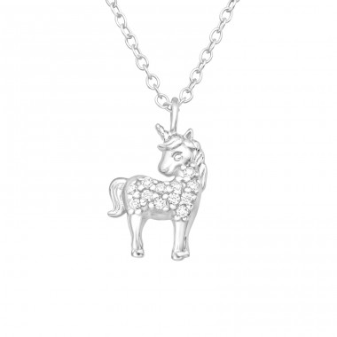 Unicorn with Zirconia and silver chain - 925 Sterling Silver Necklace With Stones A4S42292