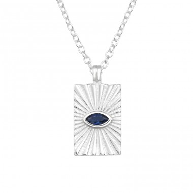 Evil Eye with Blue Corundum Sapphire zirconia - 925 Sterling Silver Necklace With Stones A4S43321