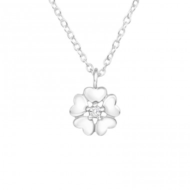 Flower Hearts - 925 Sterling Silver Necklace with stones A4S43323