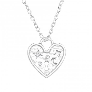 Heart pendant with stars and moon - 925 Sterling Silver Necklace With Stones A4S43730