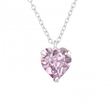 Big Crystal Heart Lavender color With Genuine European Crystals - 925 Sterling Silver Lacrystale Silver Necklaces A4S43750