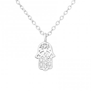 Hamsa hand - 925 Sterling Silver Necklace With Stones A4S43765