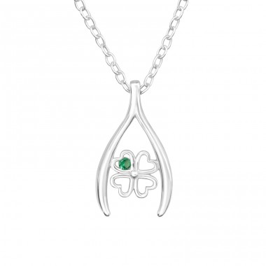 Clover with Wishbone - 925 Sterling Silver Necklace With Stones A4S43768