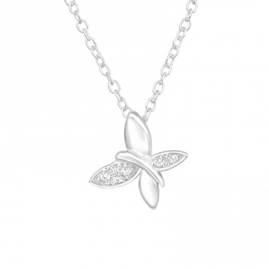 Butterfly with tiny Zirconia stones - 925 Sterling Silver Necklace With Stones A4S43773