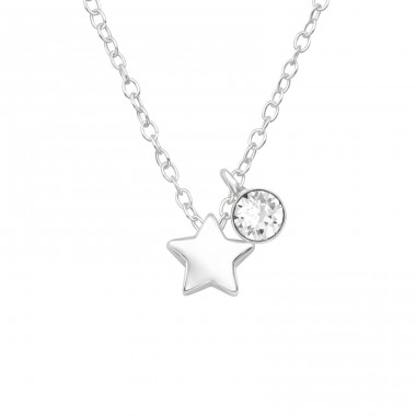 Star with crystal - 925 Sterling Silver Necklace With Stones A4S43779