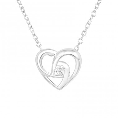 Heart with pink stone - 925 Sterling Silver Necklace With Stones A4S43927