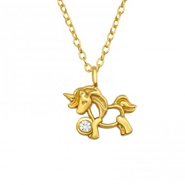 Gold plated Unicorn - 925 Sterling Silver Necklace With Stones A4S44068