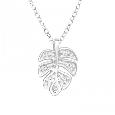 Leaf - 925 Sterling Silver Necklace with stones A4S44086