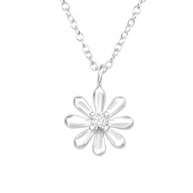 Blume mit Zirkon - Halsketten aus 925er Sterlingsilber mit Steinen A4S44088