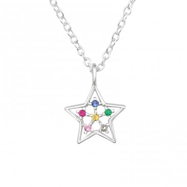 Multicolor Star with zirconia - 925 Sterling Silver Necklace With Stones A4S44144