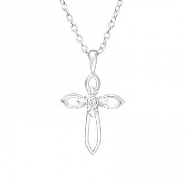 Cross - 925 Sterling Silver Necklace with stones A4S44938