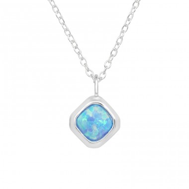 Square shaped Opal - 925 Sterling Silver Necklace With Stones A4S45168