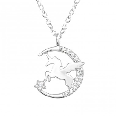 Unicorn and Moon - 925 Sterling Silver Necklace With Stones A4S45321