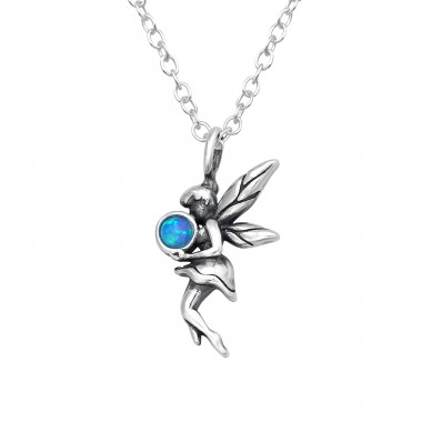 Fairy holding Opal stone - 925 Sterling Silver Necklace With Stones A4S45591