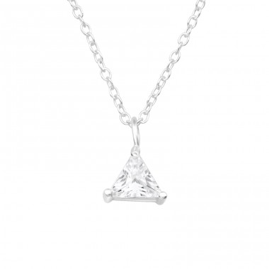 6x6mm Triangle Zirconia - 925 Sterling Silver Necklace With Stones A4S45815