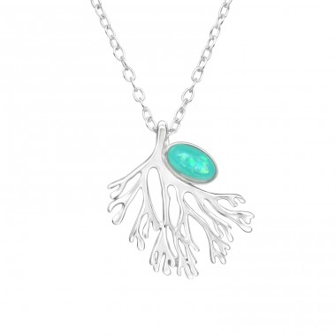 Sea Coral with Opal - 925 Sterling Silver Necklace With Stones A4S46005