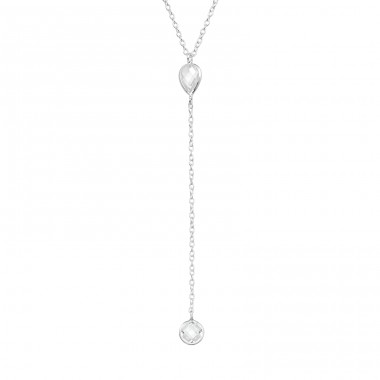 Hanging chain with zirconia at the end - 925 Sterling Silver Necklace With Stones A4S46081