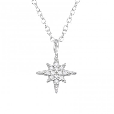 North Star with Zirconia - 925 Sterling Silver Necklace With Stones A4S46179