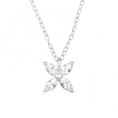 Flower with Zirconia - 925 Sterling Silver Necklace With Stones A4S46182