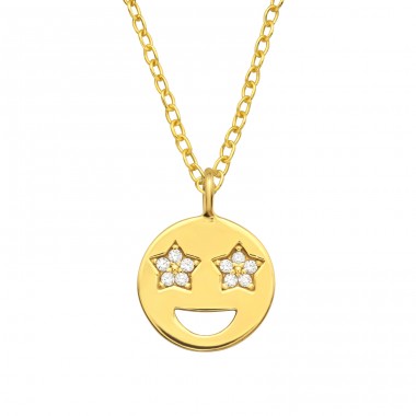 Smiley Face necklace  - 925 Sterling Silver Necklace With Stones A4S46219