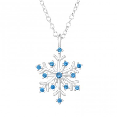 Snowflake with blue Zirconia - 925 Sterling Silver Necklace With Stones A4S46495