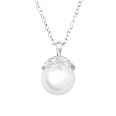 Flower with a pearl - 925 Sterling Silver Necklace With Stones A4S46682