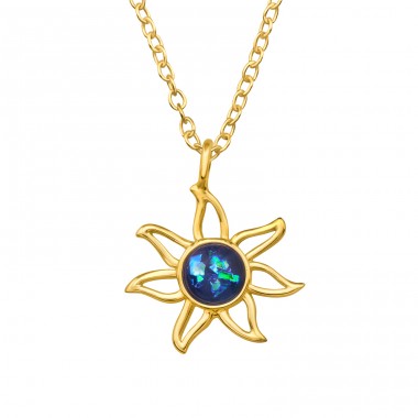 Golden Sunburst - 925 Sterling Silver Necklace With Stones A4S46981